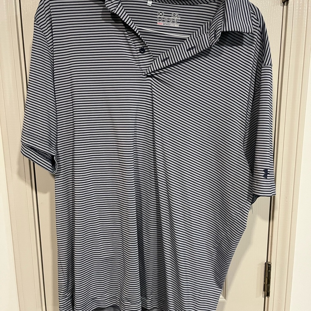 Under Armour Men's Navy and White Striped Performance Polo
